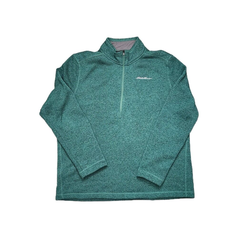 Eddie Bauer 1/4 Zip Sweater Mens Green Fleece Anti Pill Comfort Logo Sizes Large